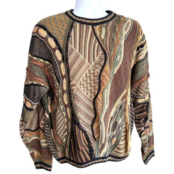 Vintage Tundra Canada 3D Knit Chunky Sweater Size Medium Cosby Grandpa Retro - Picture 1 of 7